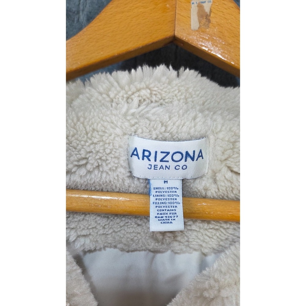 Arizona Faux Fur Full Zip Jacket, Women's Size M Off White Hooded Lined - Picture 2 of 8